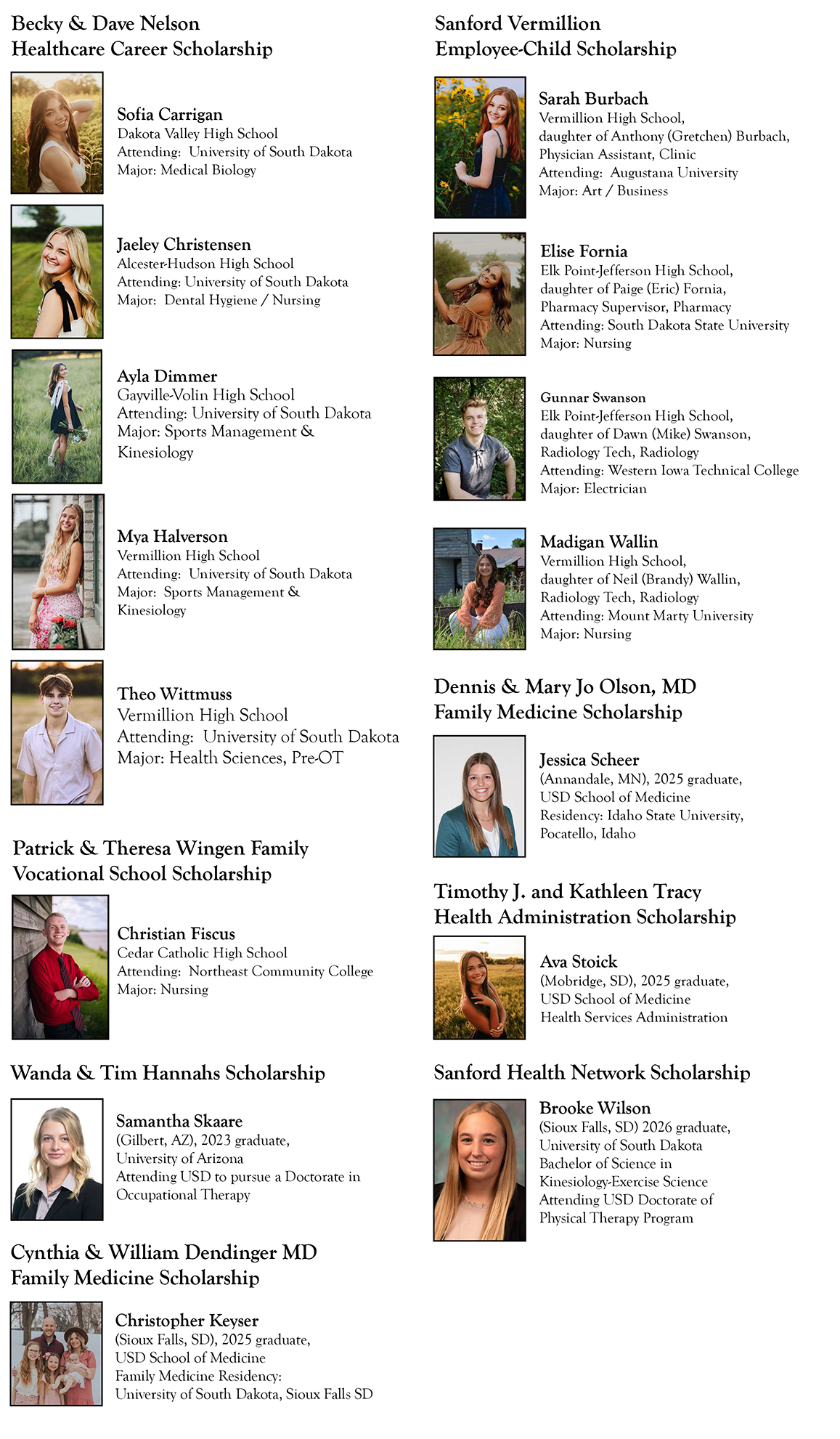 2025 DAKOTA HOSPITAL FOUNDATION & SANFORD VERMILLION MEDICAL CENTER SCHOLARSHIPS AWARDED scholarship and scholars website 1